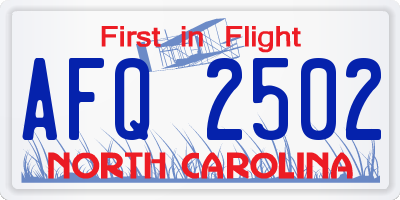 NC license plate AFQ2502