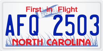 NC license plate AFQ2503
