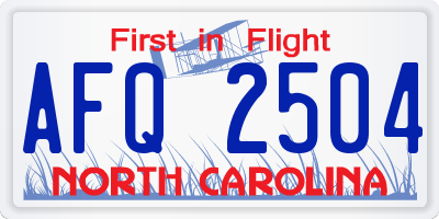 NC license plate AFQ2504