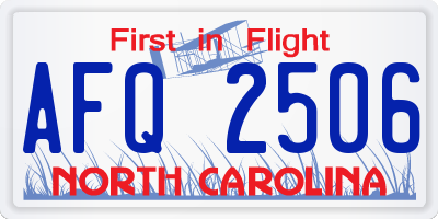 NC license plate AFQ2506