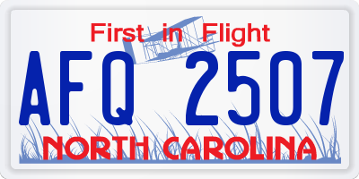 NC license plate AFQ2507