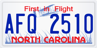 NC license plate AFQ2510