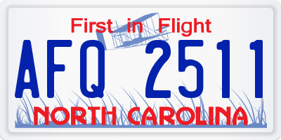 NC license plate AFQ2511