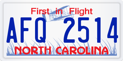 NC license plate AFQ2514