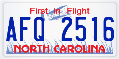 NC license plate AFQ2516