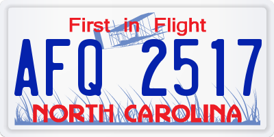 NC license plate AFQ2517