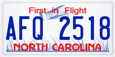 NC license plate AFQ2518