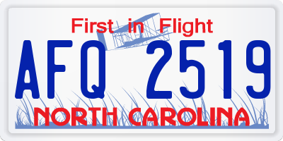 NC license plate AFQ2519