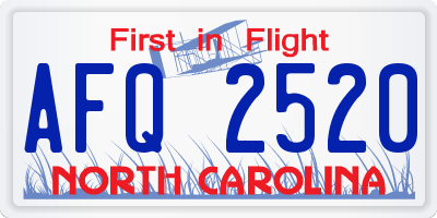 NC license plate AFQ2520