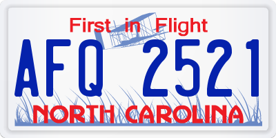 NC license plate AFQ2521