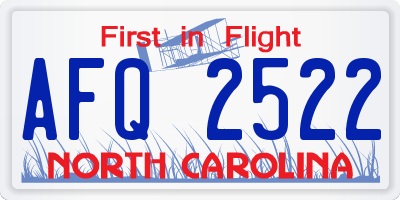 NC license plate AFQ2522