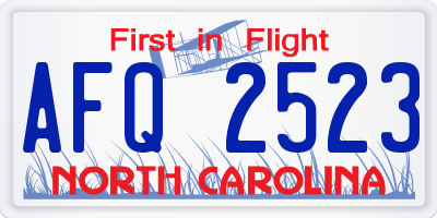 NC license plate AFQ2523