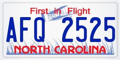 NC license plate AFQ2525