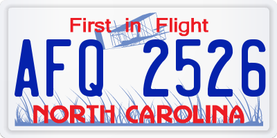 NC license plate AFQ2526