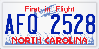 NC license plate AFQ2528
