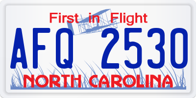 NC license plate AFQ2530