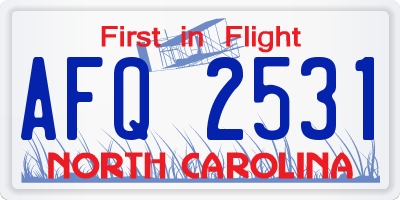 NC license plate AFQ2531