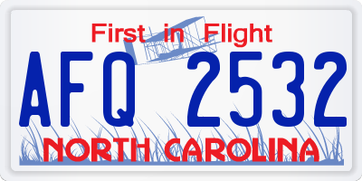 NC license plate AFQ2532