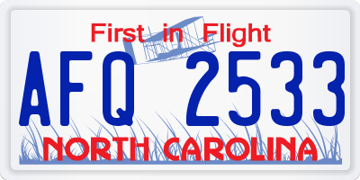 NC license plate AFQ2533