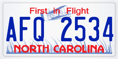 NC license plate AFQ2534