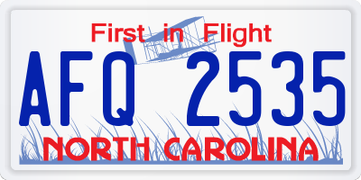 NC license plate AFQ2535