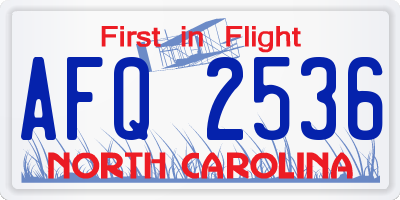 NC license plate AFQ2536