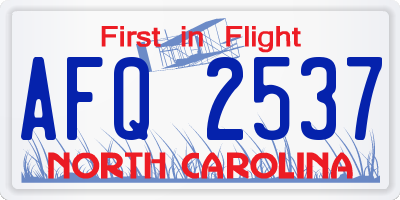 NC license plate AFQ2537
