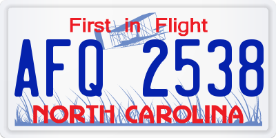 NC license plate AFQ2538