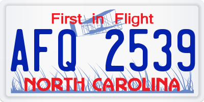 NC license plate AFQ2539