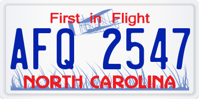 NC license plate AFQ2547