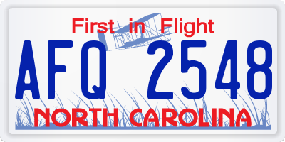 NC license plate AFQ2548