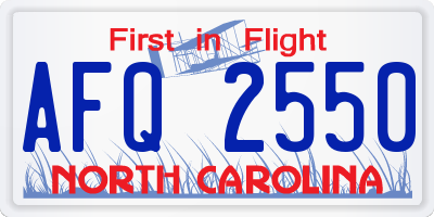 NC license plate AFQ2550