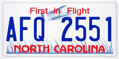 NC license plate AFQ2551