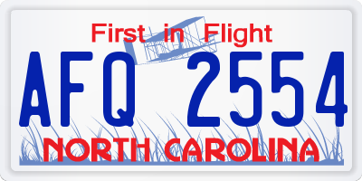 NC license plate AFQ2554