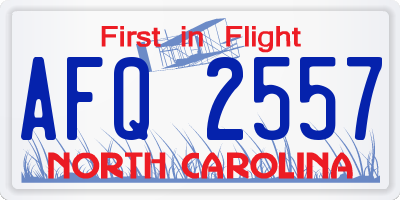 NC license plate AFQ2557