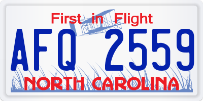 NC license plate AFQ2559
