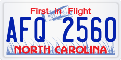 NC license plate AFQ2560