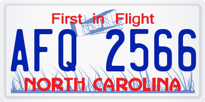 NC license plate AFQ2566