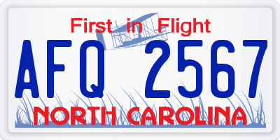 NC license plate AFQ2567