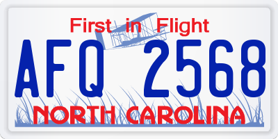 NC license plate AFQ2568