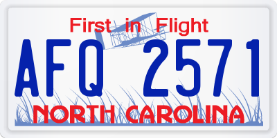 NC license plate AFQ2571