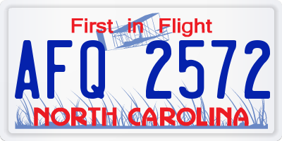 NC license plate AFQ2572