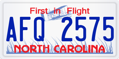 NC license plate AFQ2575