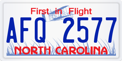 NC license plate AFQ2577