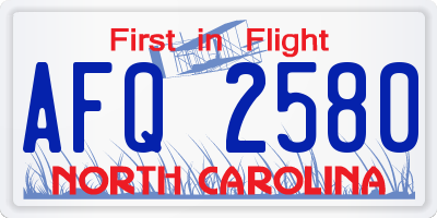 NC license plate AFQ2580