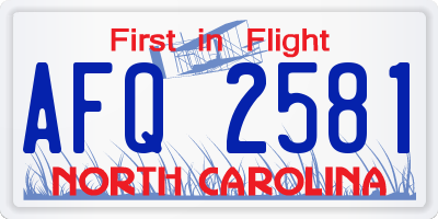 NC license plate AFQ2581