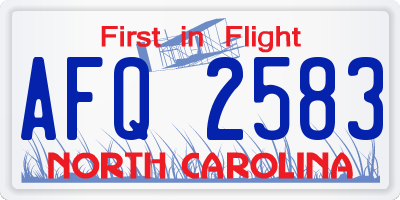 NC license plate AFQ2583
