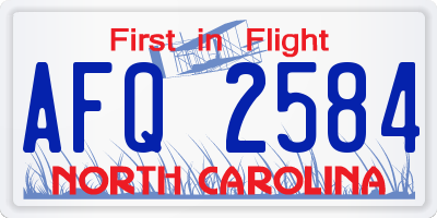 NC license plate AFQ2584