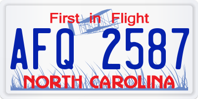 NC license plate AFQ2587
