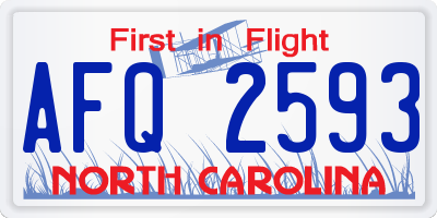 NC license plate AFQ2593